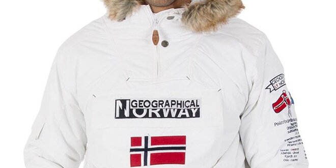 Pánská bílá bunda s nášivkami Geographical Norway