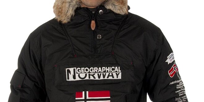 Pánská černá bunda s nášivkami Geographical Norway