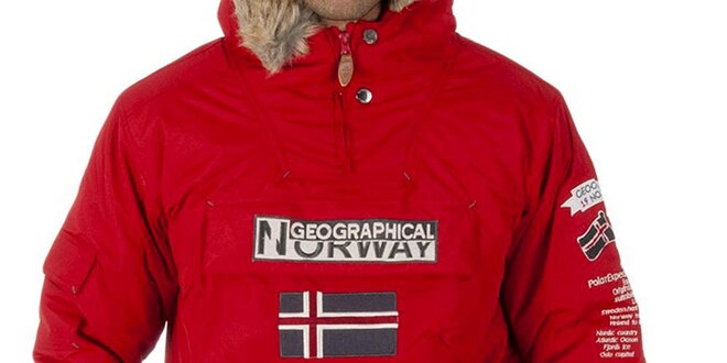 Pánská červená bunda s nášivkami Geographical Norway
