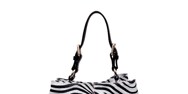 Semišová kabelka značky Puntotres Barcelona v imitaci zebry