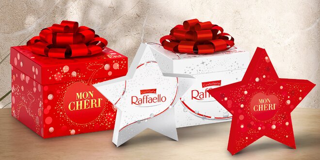 Dárkové krabičky Raffaelo, Mon Cheri a Ferrero Rocher