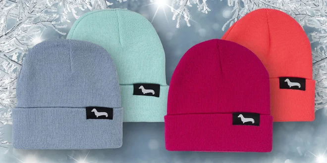 Pletené kulichy s jezevčíkem pro dospělé i děti