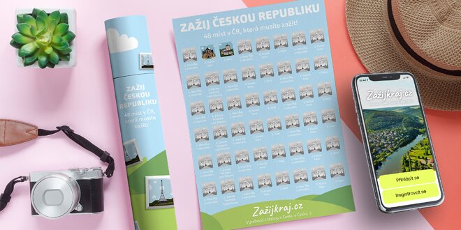 Cestovatelský plakát Zažij Českou republiku i s aplikací