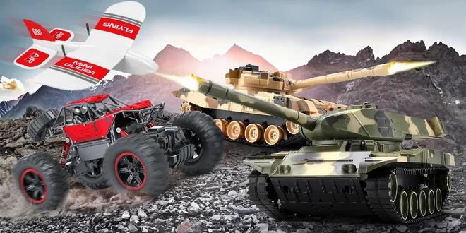 RC auta, letadla i tank na dálkové ovládání