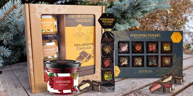 Medová čokoláda, pralinky, ochucené medy i dárkové balíčky