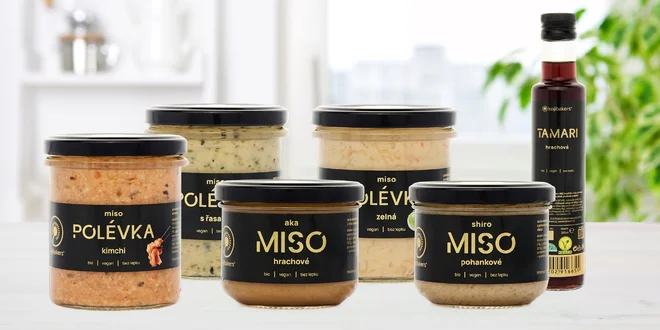 Miso polévkové základy a pasty i hrachová "sójovka"