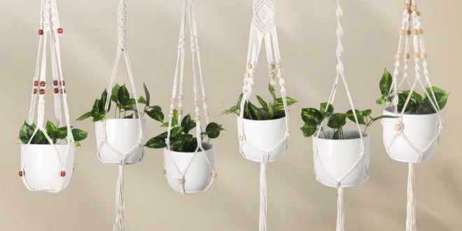 Závěsný držák na květináč z macrame: s korálky i bez