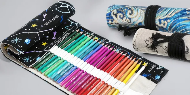 Rolovací plátěná pouzdra s pastelkami: 10 motivů