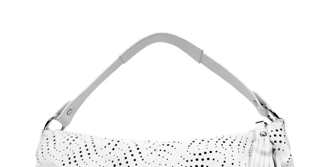 Bílá perforovaná kožená kabelka značky Puntotres Barcelona