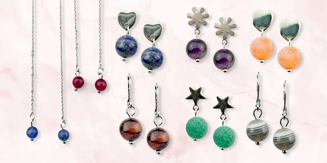 Náušnice s drahými kameny a minerály: krátké i visací