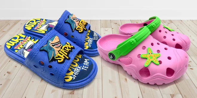 Dětské pantofle a clogsy: růžové, modré i černé