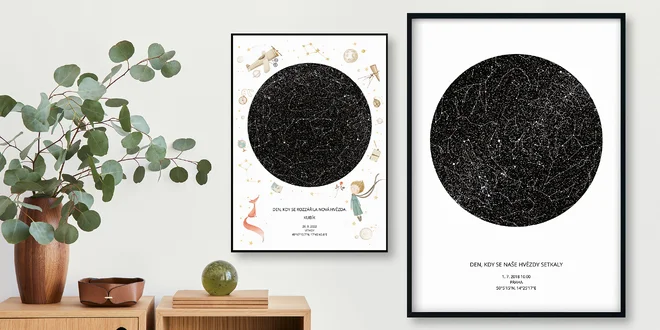 Hvězdná mapa vašeho životního okamžiku: tisk i PDF