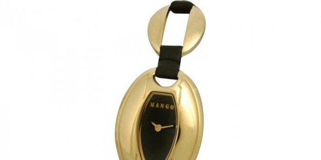 Dámske hodinky Mango s černým ciferníkem a černozlatým řemínkem z kůže a ocele