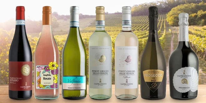 Lahvinky italských vín: bílá, červená, růžová i šumivá