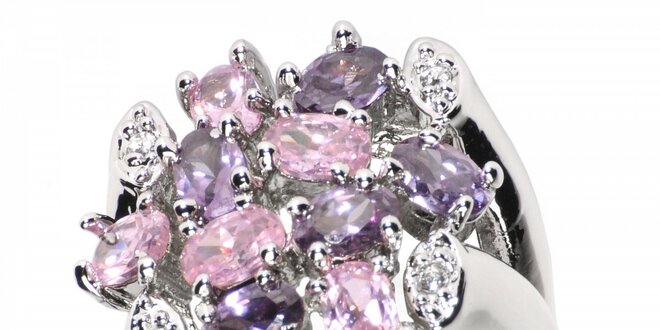Dámský prsten Bague a Dames s fialovými a růžovými kamínky