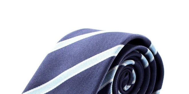 Pánská modrá hedvábná kravata s proužkem Pietro Filipi