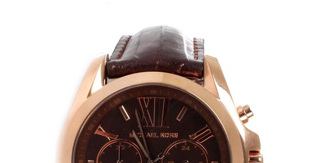 Dámské ocelové hodinky Michael Kors s hnědým koženým páskem