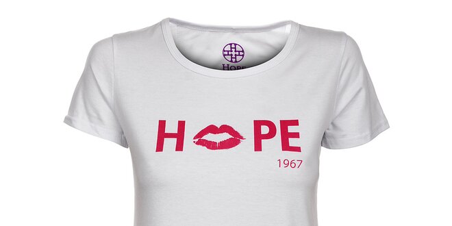 Dámské bílé tričko Hope s růžovým potiskem