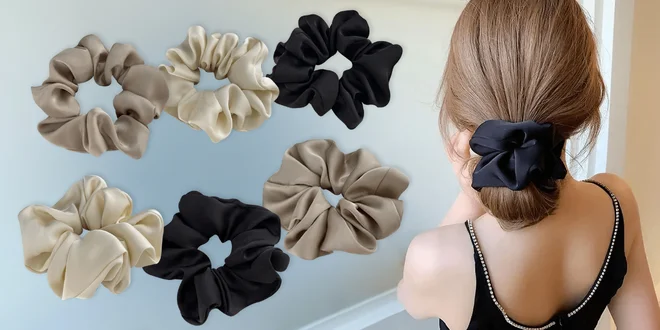 Saténové scrunchies gumičky, set i a maska na spaní