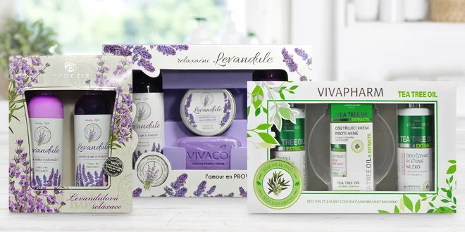 Dárkové kazety kosmetiky: levandule, tea tree i konopný olej