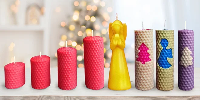 Vánoční svíčky ze včelího vosku i set na adventní věnec