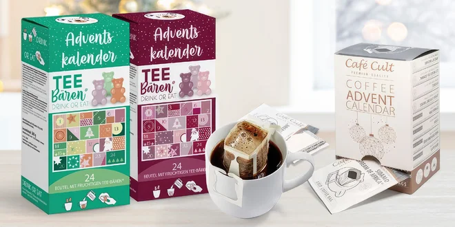 Adventní kalendáře: káva i čajoví medvídci