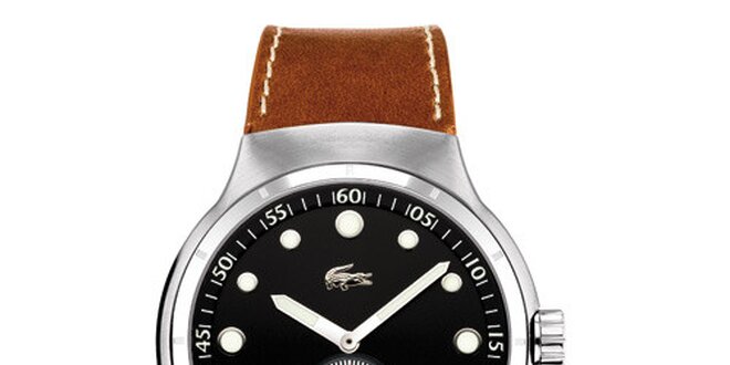 Pánské hodinky Lacoste s černým ciferníkem a hnědým páskem