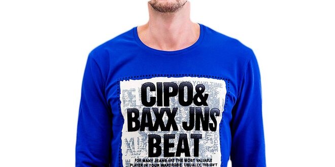 Pánské modré tričko s dlouhým rukávem Cipo & Baxx