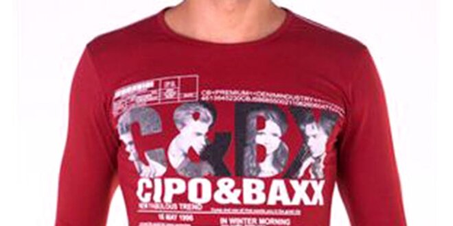 Pánské bordó tričko s dlouhým rukávem Cipo & Baxx