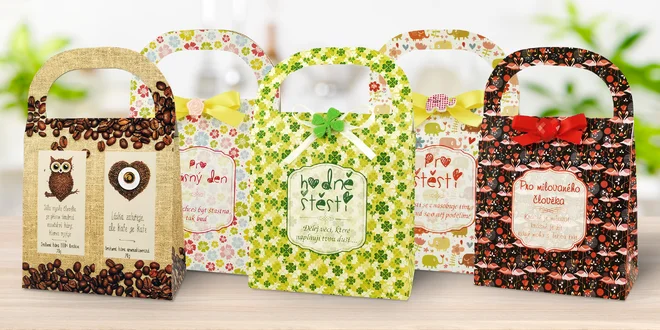 Dárkové tašky s čaji i zrnkovou kávou Arabica