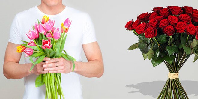 Kytice nádherných tulipánů nebo růží s možností rozvozu