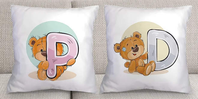 Potah na polštář s medvídkem a písmenky: 45 × 45 cm