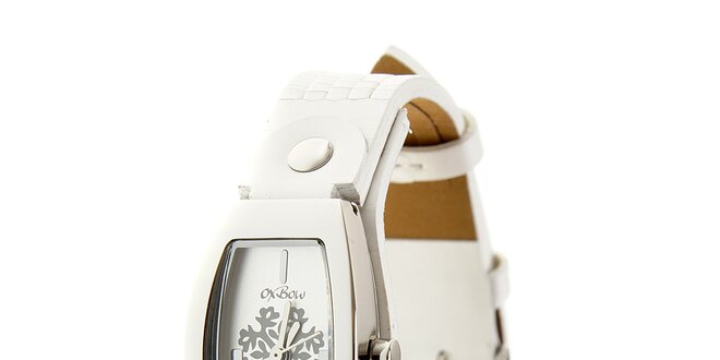 Dámské ocelové hodinky Oxbow s bílým koženým řemínkem