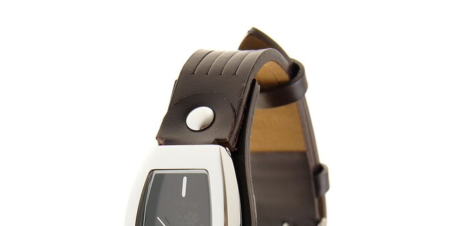 Dámské ocelové hodinky Oxbow s tmavě hnědým koženým řemínkem
