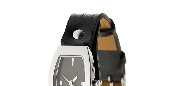 Dámské ocelové hodinky Oxbow s černým koženým řemínkem