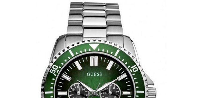 Pánské ocelové hodinky se zeleným ciferníkem Guess