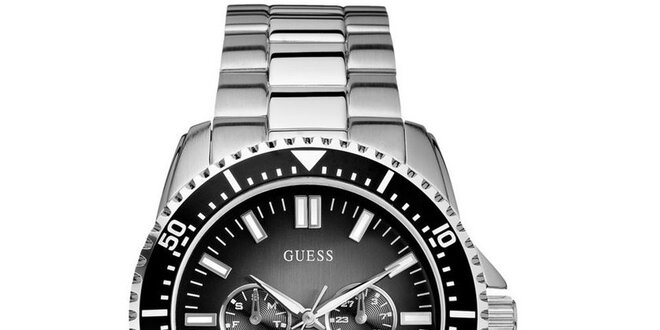 Pánské ocelové hodinky s černým cifeníkem Guess
