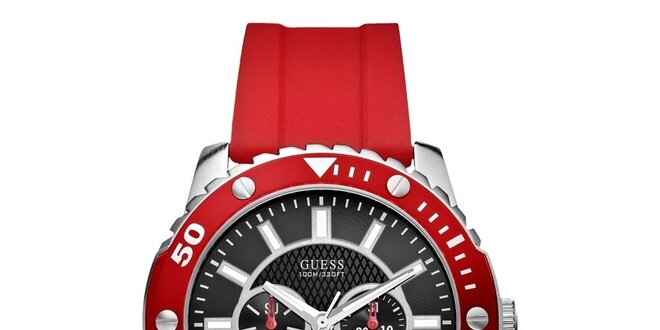 Pánské červené sportovní hodinky z oceli Guess