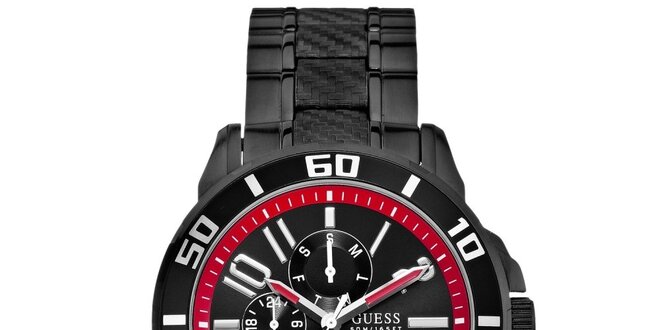 Pánské černé hodinky s červenými detaily Guess