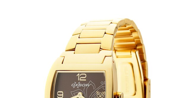 Dámské zlaté hodinky Oxbow s tmavě hnědým ciferníkem