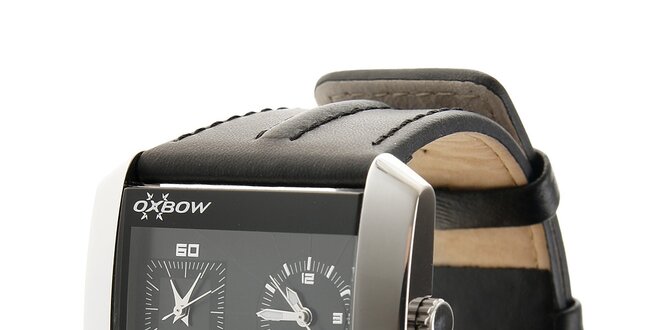 Pánské ocelové hodinky Oxbow s černým koženým řemínkem