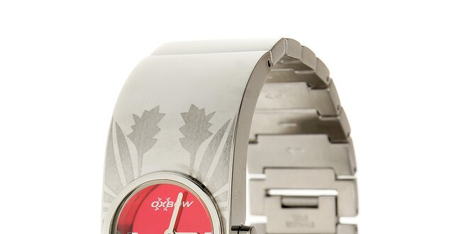 Dámské ocelové hodinky Oxbow s červeným ciferníkem