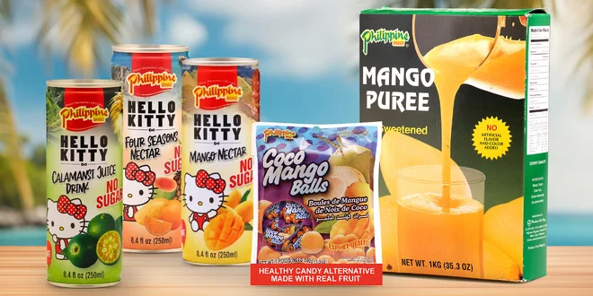 Tropické dobroty: nápoje, mangové pyré, sušené mango i bonbony
