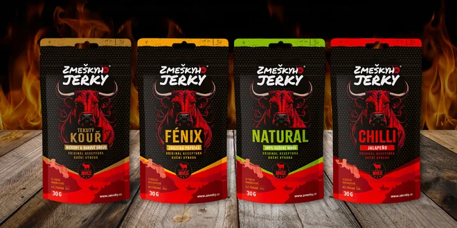 Balíčky sušeného hovězího masa z ČR: natural i s chilli
