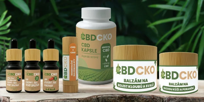 CBD oleje, balzámy na rty i lososový olej pro zvířata