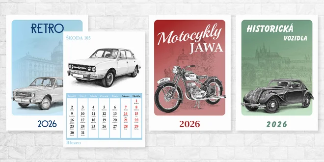 Závěsný kalendář s vozidly i motorkami na rok 2026