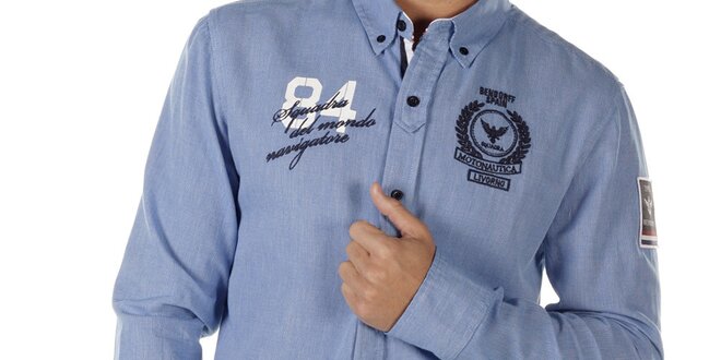 Pánská modrá košile s nášivkami na hrudi Bendorff