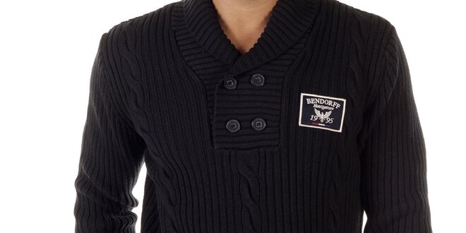 Pánský černý svetr s copánkovým vzorem Bendorff