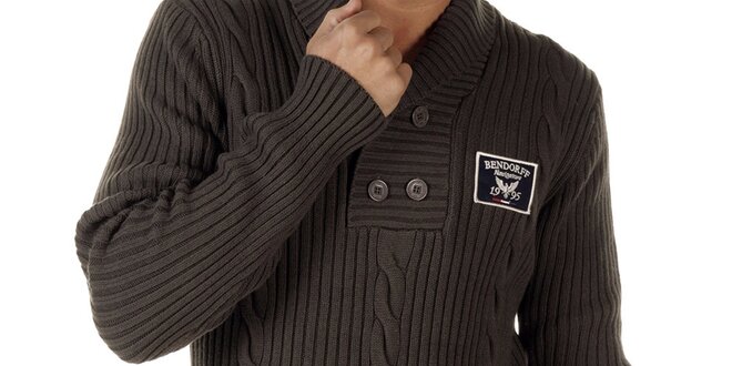 Pánský hnědý svetr s copánkovým vzorem Bendorff