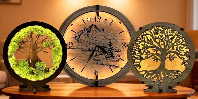 Světelné obrazy, lampy i hodiny české výroby